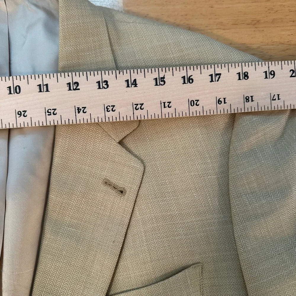 Hart Schaffner Marx Mens 44L Silk Comfort Blazer Jacket Tan Herringbone Made USA